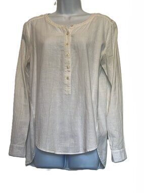 Breezy Coastal Resort Wear LOFT "Softened Shirt" 100% Cotton White Tunic Women M